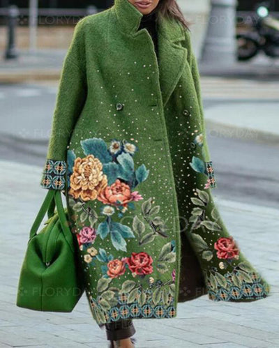 Autumn Women's Long Sleeve Lapel Coat Printed Woolen Coat