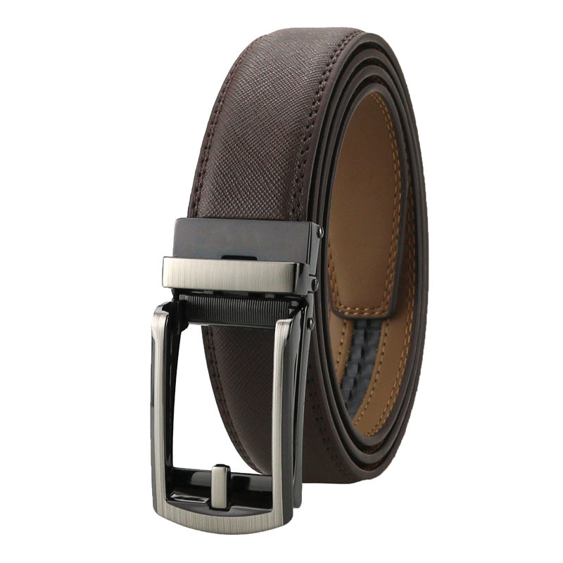 Men's Click Belt fake needle belt automatic buckle two-layer cowhide leather belt ﻿