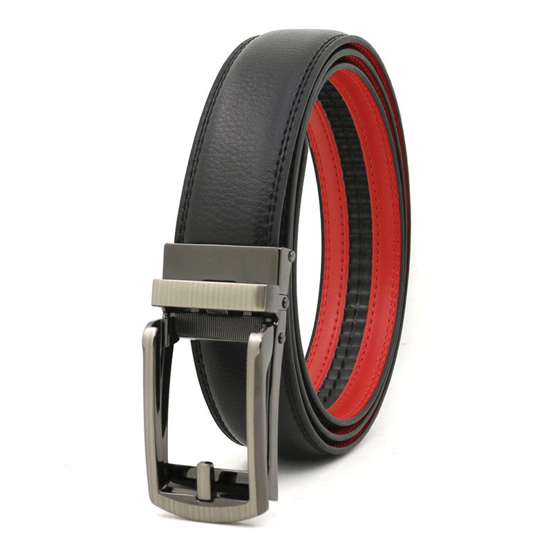 Men's Click Belt fake needle belt automatic buckle two-layer cowhide leather belt ﻿