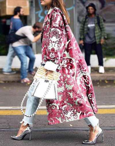 Autumn Women's Long Sleeve Lapel Coat Printed Woolen Coat