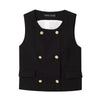 Women's Fashion Double-Breasted Gilded Layer Button Vest + Pleated Loose Pants Set