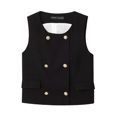 Women's Fashion Double-Breasted Gilded Layer Button Vest + Pleated Loose Pants Set