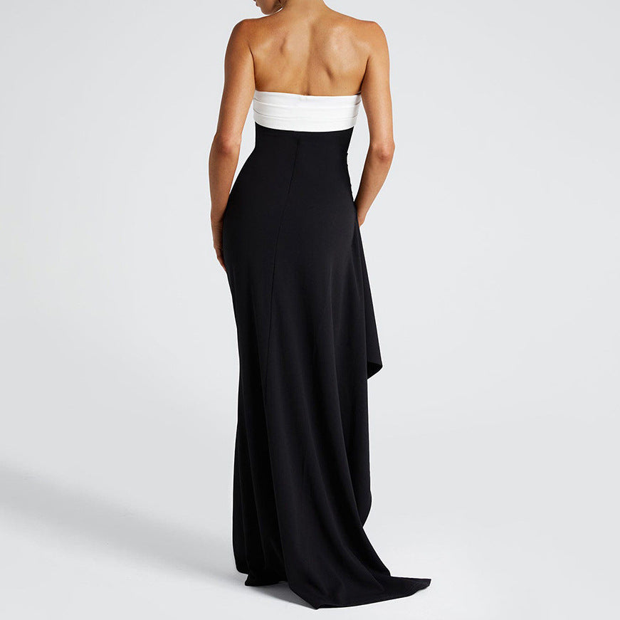 Summer Women's High-Cross Border Long Dress Pure Color Sexy Foreign Trade Halter Pleated Dress Slit Fitted Fashion