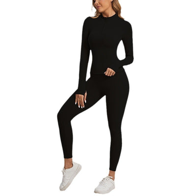 Women's Winter Yoga Set High-Grade Zipper Jacket Top Slimming Warm High-Waist Sports Two-Piece Suit