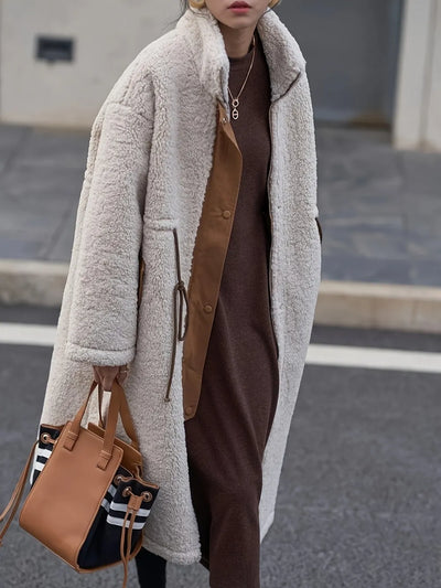 Lamb wool coat for women thick medium to long cotton coat for women