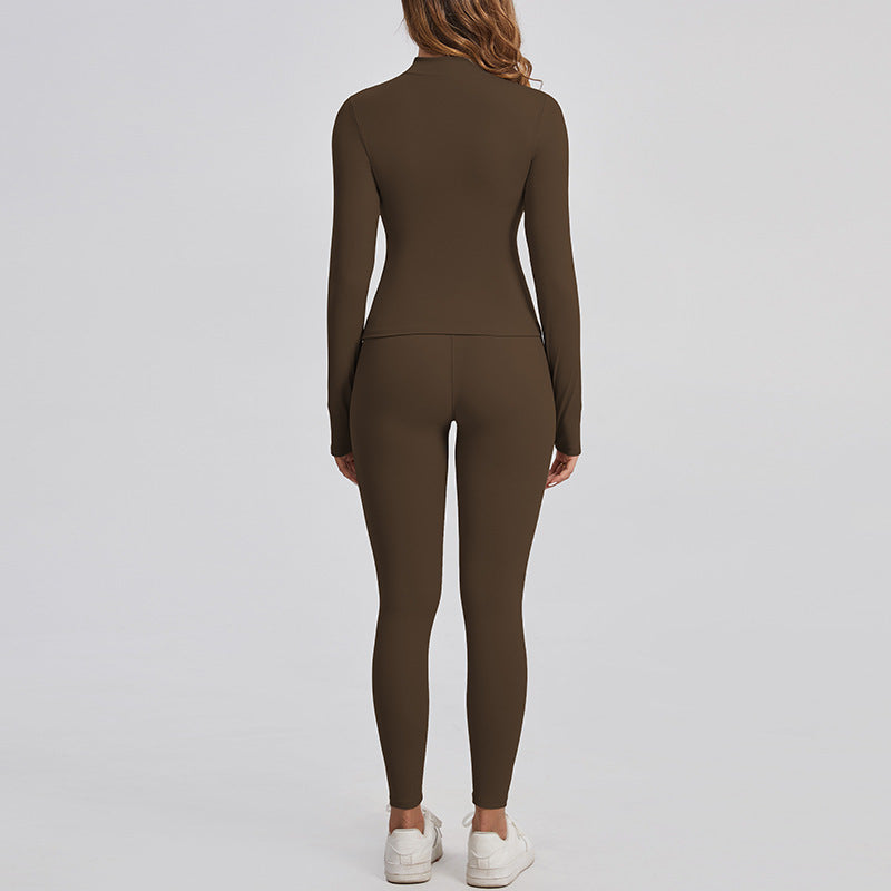 Women's Winter Yoga Set High-Grade Zipper Jacket Top Slimming Warm High-Waist Sports Two-Piece Suit
