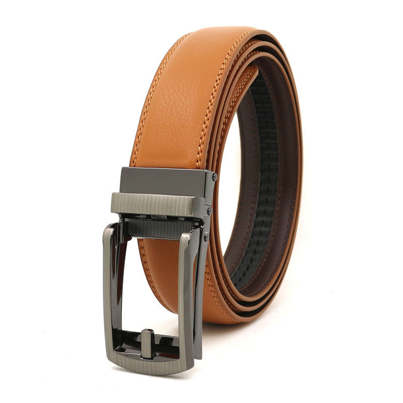 Men's Click Belt fake needle belt automatic buckle two-layer cowhide leather belt ﻿