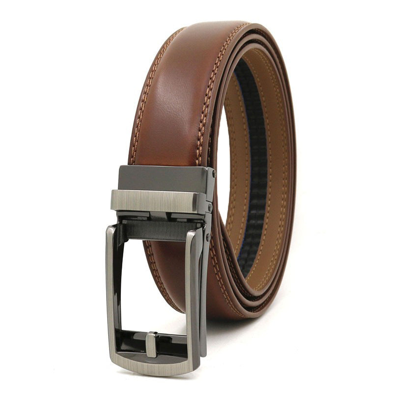 Men's Click Belt fake needle belt automatic buckle two-layer cowhide leather belt ﻿