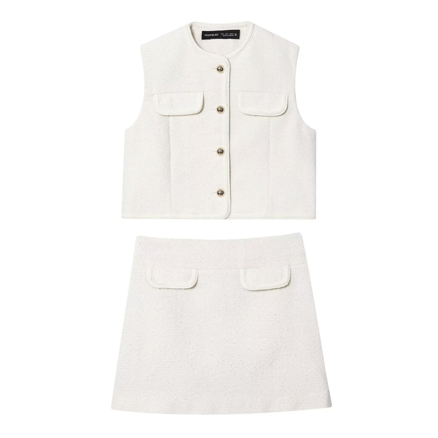 Women's Fashion Fleece Vest + Skirt Set