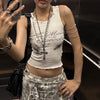 Style Round Neck Street Fashion Women's Sleeveless Fitted Solid Color Printed Vest