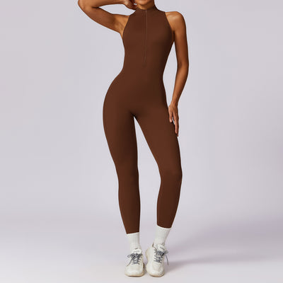 Naked quick zip yoga jumpsuit with beautiful back high-intensity fitness training sports tight fitting clothes