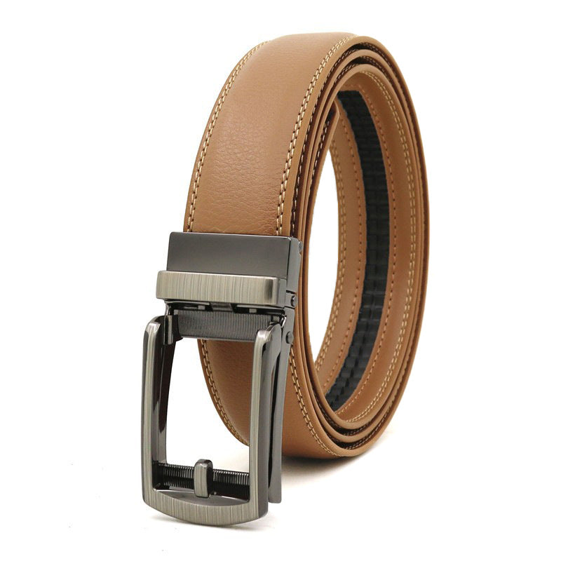 Men's Click Belt fake needle belt automatic buckle two-layer cowhide leather belt ﻿