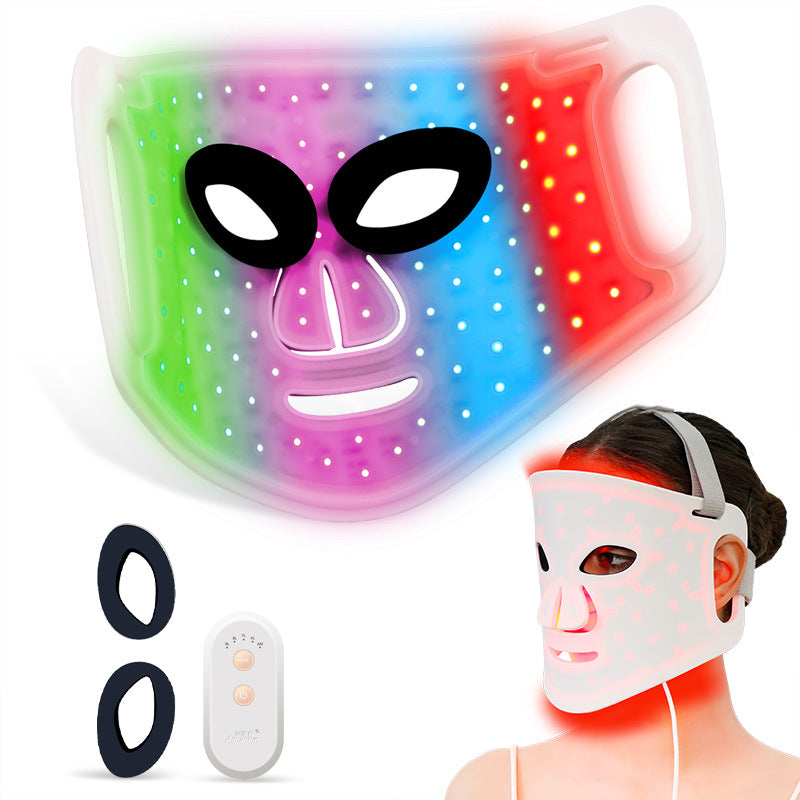 LED Color Light Home Beauty Device with Red, Blue, Green, and Purple Light Mask, 98 Light Beads for Facial Phototherapy Mask
