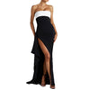 Summer Women's High-Cross Border Long Dress Pure Color Sexy Foreign Trade Halter Pleated Dress Slit Fitted Fashion