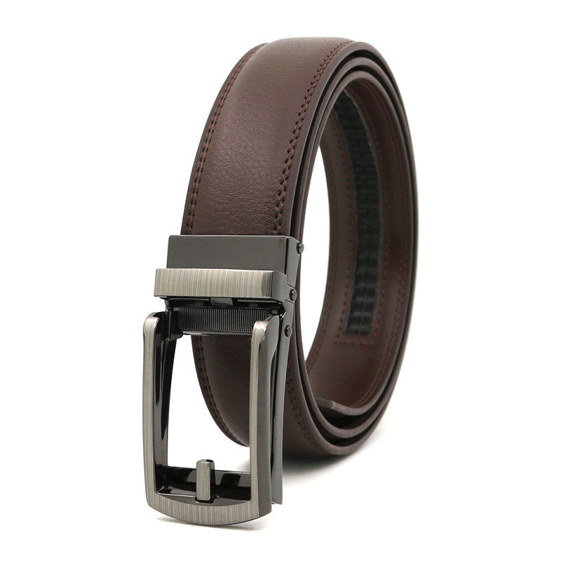 Men's Click Belt fake needle belt automatic buckle two-layer cowhide leather belt ﻿
