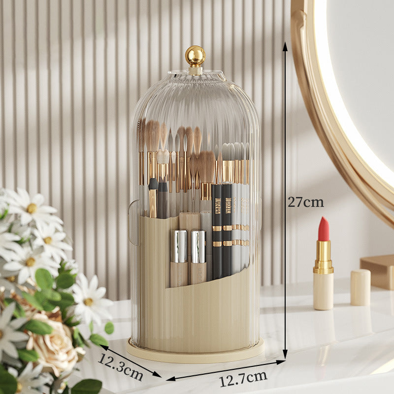 Cosmetics storage box Desktop rotatable split storage cylinder Transparent belt cover Dust proof makeup box