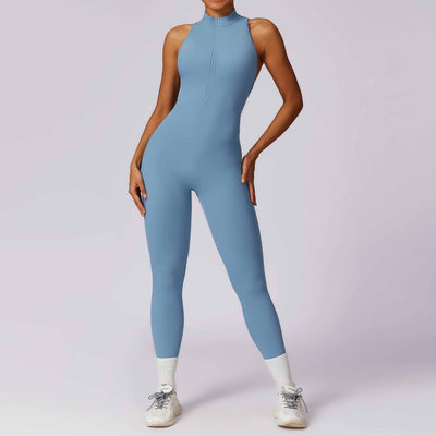 Naked quick zip yoga jumpsuit with beautiful back high-intensity fitness training sports tight fitting clothes