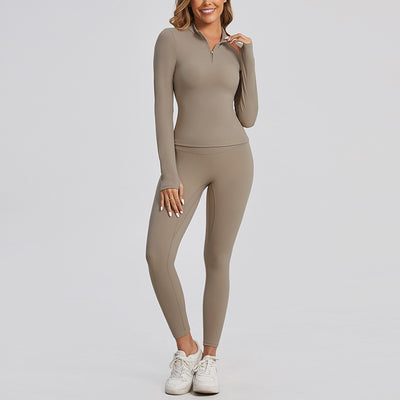 Women's Winter Yoga Set High-Grade Zipper Jacket Top Slimming Warm High-Waist Sports Two-Piece Suit